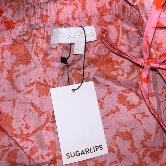 NWT Sugarlips Vienna Pink Floral Ruffle Harlett Tie Strap Top Tank Large L - Picture 3 of 3